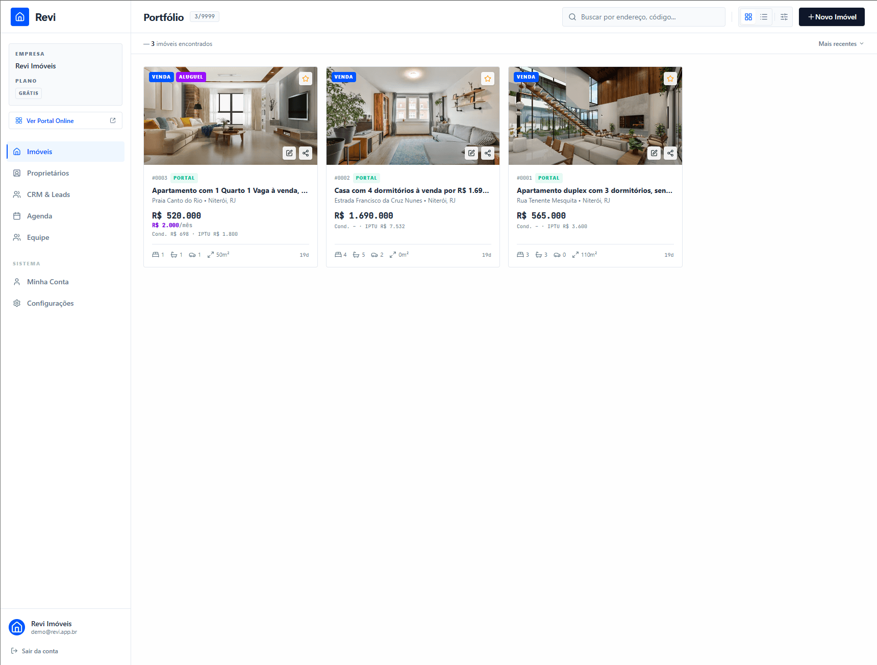 Revi — gestão de imóveis com visualização em grade