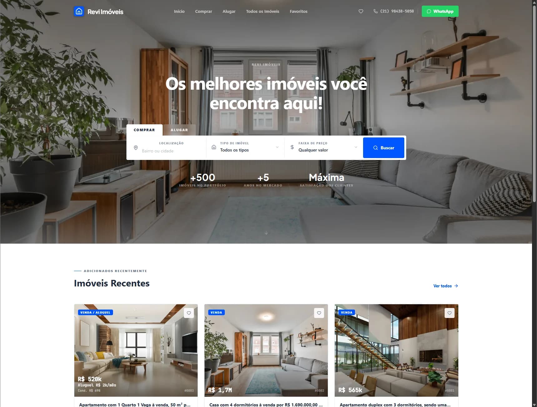 Revi - portal imobiliário com busca avançada e design responsivo