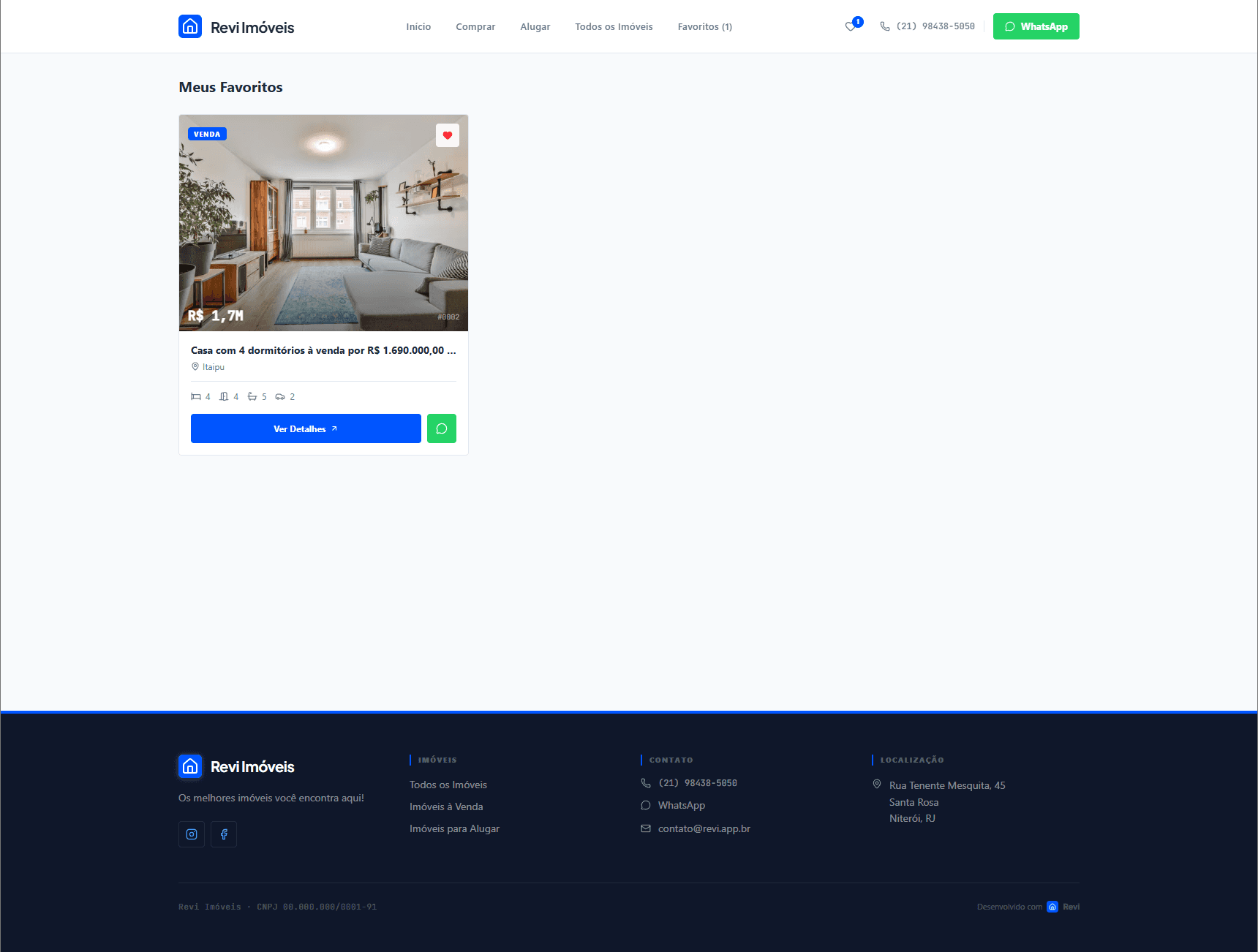 Página de favoritos do portal imobiliário