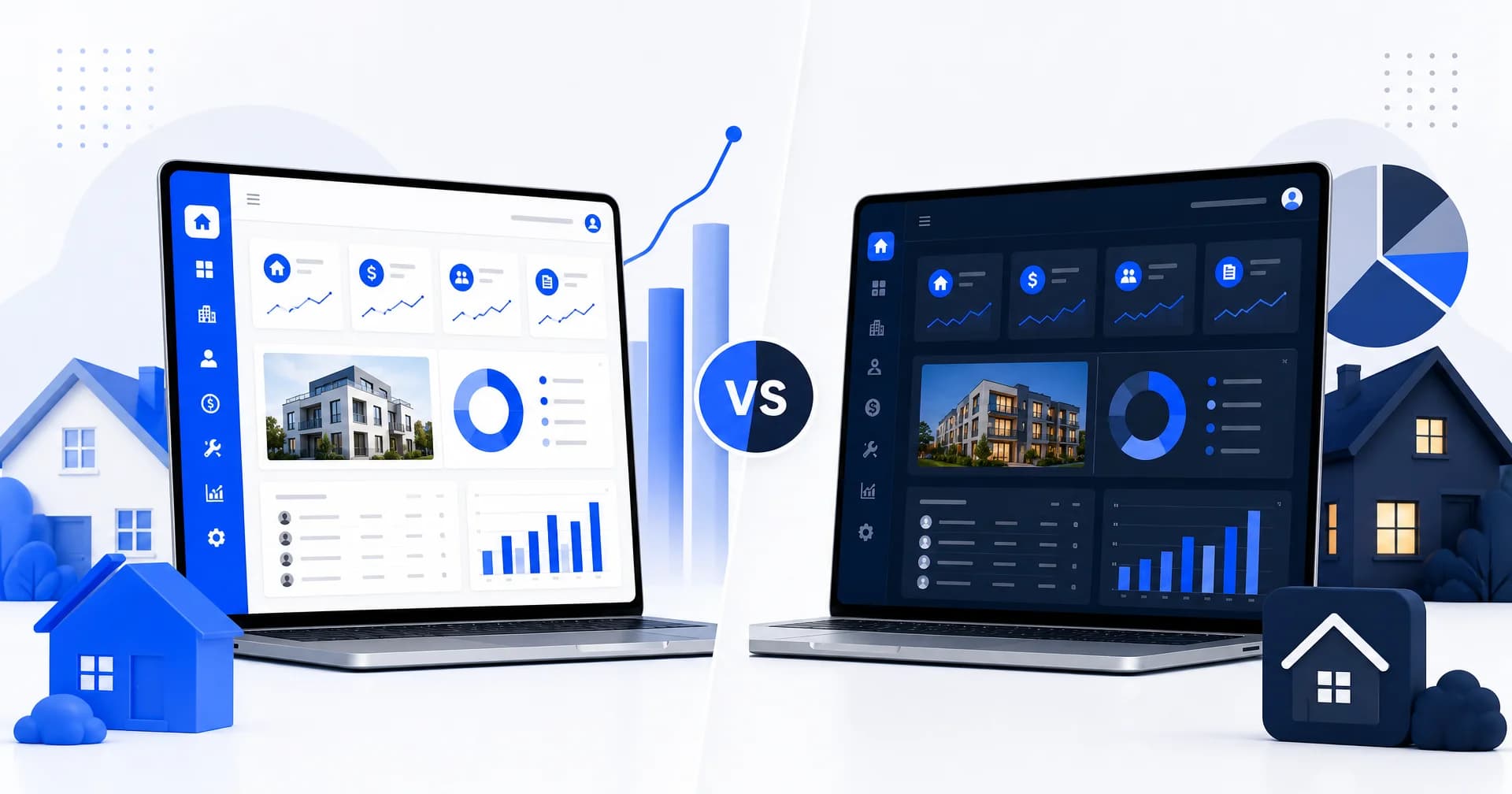 Comparativo entre os sistemas imobiliários Revi e Jetimob em 2026, com painéis de gestão lado a lado